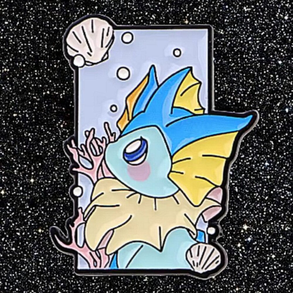 Pokemon Vaporeon Dreamy Portrait Enamel Pin Ocean Coral Seashell Design